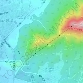Mapa topográfico 中国科学院紫金山天文台, altitud, relieve