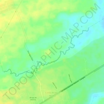 Mapa topográfico Río Aragua, altitud, relieve