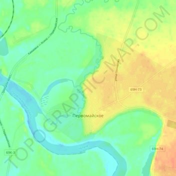 Mapa topográfico Первомайское, altitud, relieve