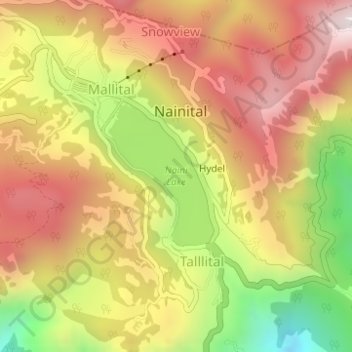 Mapa topográfico Naini Lake, altitud, relieve