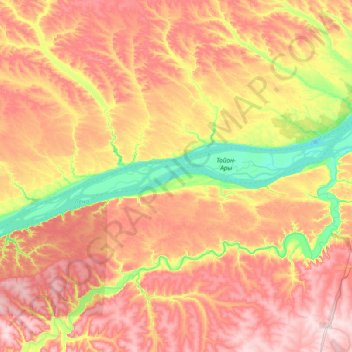 Mapa topográfico Lena River, altitud, relieve