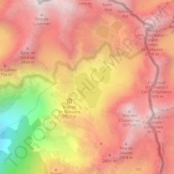 Mapa topográfico Lac de Rabuons, altitud, relieve