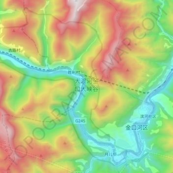 Mapa topográfico 大渡河金口大峡谷, altitud, relieve
