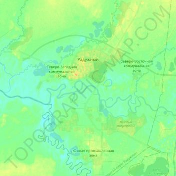 Mapa topográfico Радужный, altitud, relieve