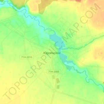 Mapa topográfico Юргинское, altitud, relieve