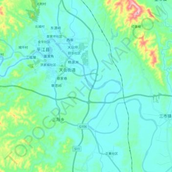 Mapa topográfico 汨罗江, altitud, relieve