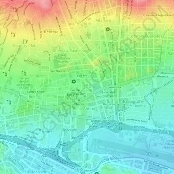 Mapa topográfico Plaza Bolívar de Chacao, altitud, relieve