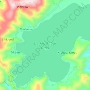 Mapa topográfico Danau Anggi Gida, altitud, relieve