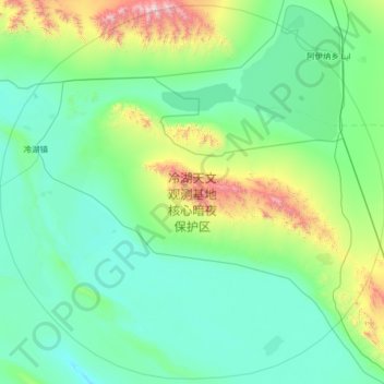 Mapa topográfico 冷湖天文观测基地核心暗夜保护区, altitud, relieve