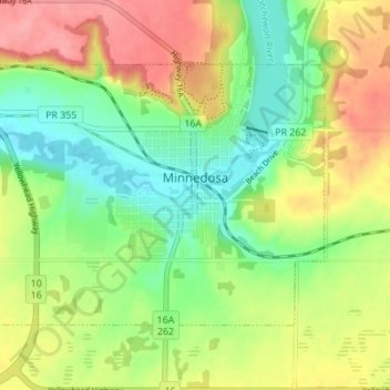 Mapa topográfico Minnedosa, altitud, relieve