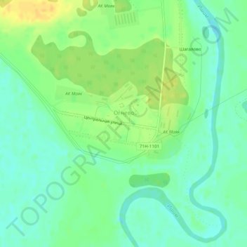 Mapa topográfico Огнево, altitud, relieve