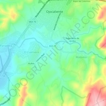 Mapa topográfico Malpaso, altitud, relieve