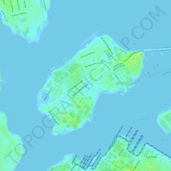 Mapa topográfico Ford Island, altitud, relieve