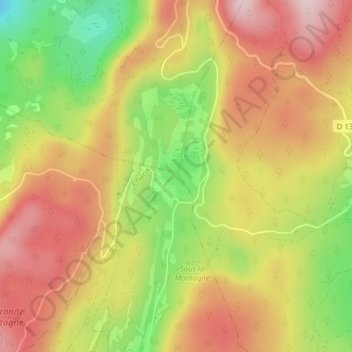 Mapa topográfico Lac Genin, altitud, relieve