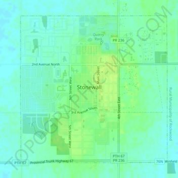 Mapa topográfico Stonewall, altitud, relieve