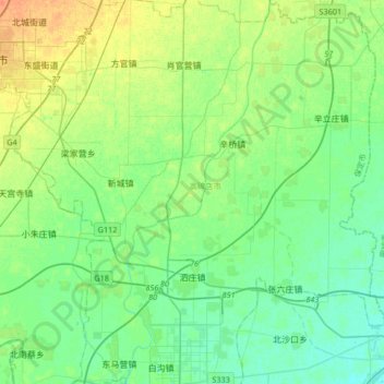 Mapa topográfico 白沟河, altitud, relieve