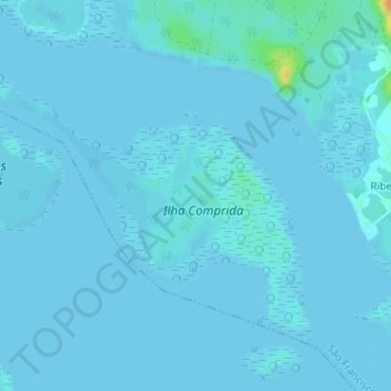 Mapa topográfico Ilha Comprida, altitud, relieve