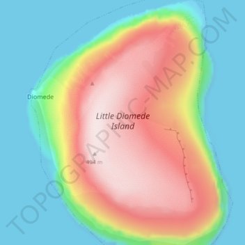 Mapa topográfico Little Diomede Island, altitud, relieve