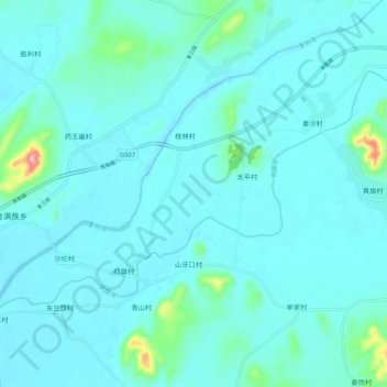 Mapa topográfico 岚崮河, altitud, relieve