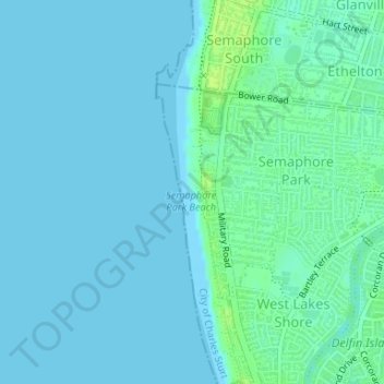 Mapa topográfico Semaphore Park Beach, altitud, relieve