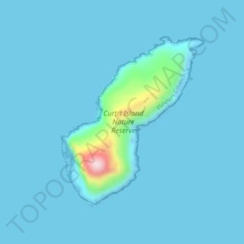 Mapa topográfico Curtis Island, altitud, relieve