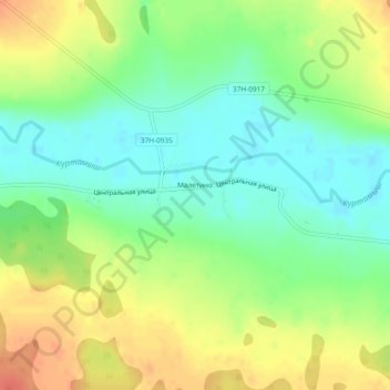 Mapa topográfico Малетино, altitud, relieve