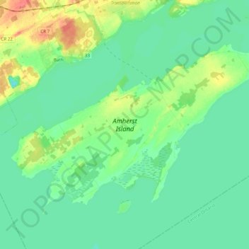 Mapa topográfico Amherst Island, altitud, relieve