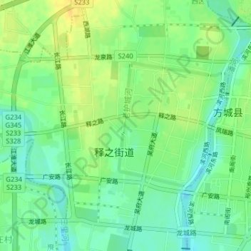 Mapa topográfico 老护城河, altitud, relieve