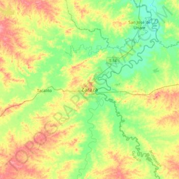 Mapa topográfico Zaraza, altitud, relieve