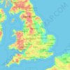Mapa topográfico Inglaterra, altitud, relieve