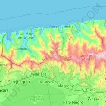 Mapa topográfico Parque Nacional Henri Pittier, altitud, relieve