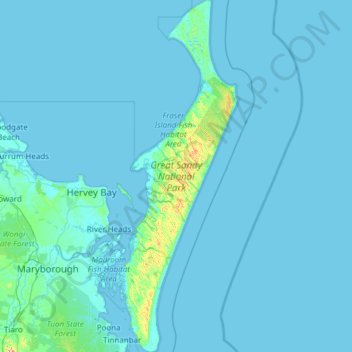 Fraser Island Topographic Map Mapa Topográfico Fraser Island, Altitud, Relieve