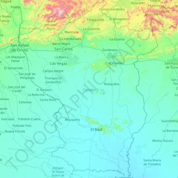 Mapa topográfico Estado Cojedes, altitud, relieve