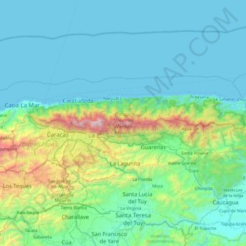Mapa topográfico Parque Nacional Waraira Repano, altitud, relieve